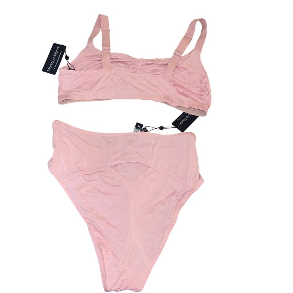 Monique Morin Pink Bralette Panty Set Size XL Modal Back Cut-out Design New - Picture 10 of 12